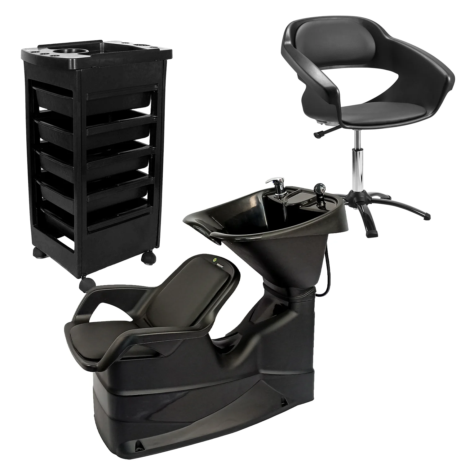 Combo salón: lavacabezas, silla y carrito auxiliar