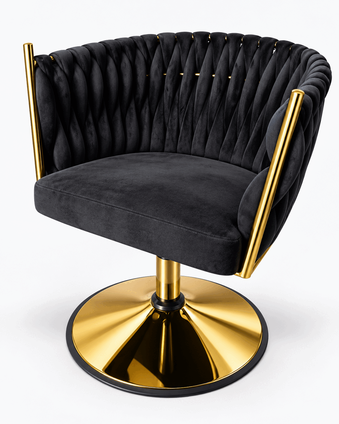 Sillón de terciopelo negro con base dorada
